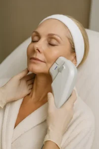 Woman receiving HIFU non surgical facelift treatment Wednesbury