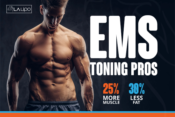Graphic of man with toned body showing the benefits of LA-EMS Body Sculpting Wednesbury treatment
