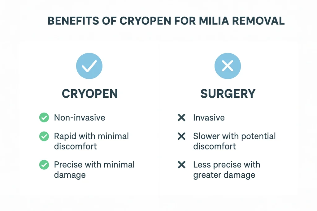 Benefits of cryopen for milia removal Wednesbury compared to surgical treatments.