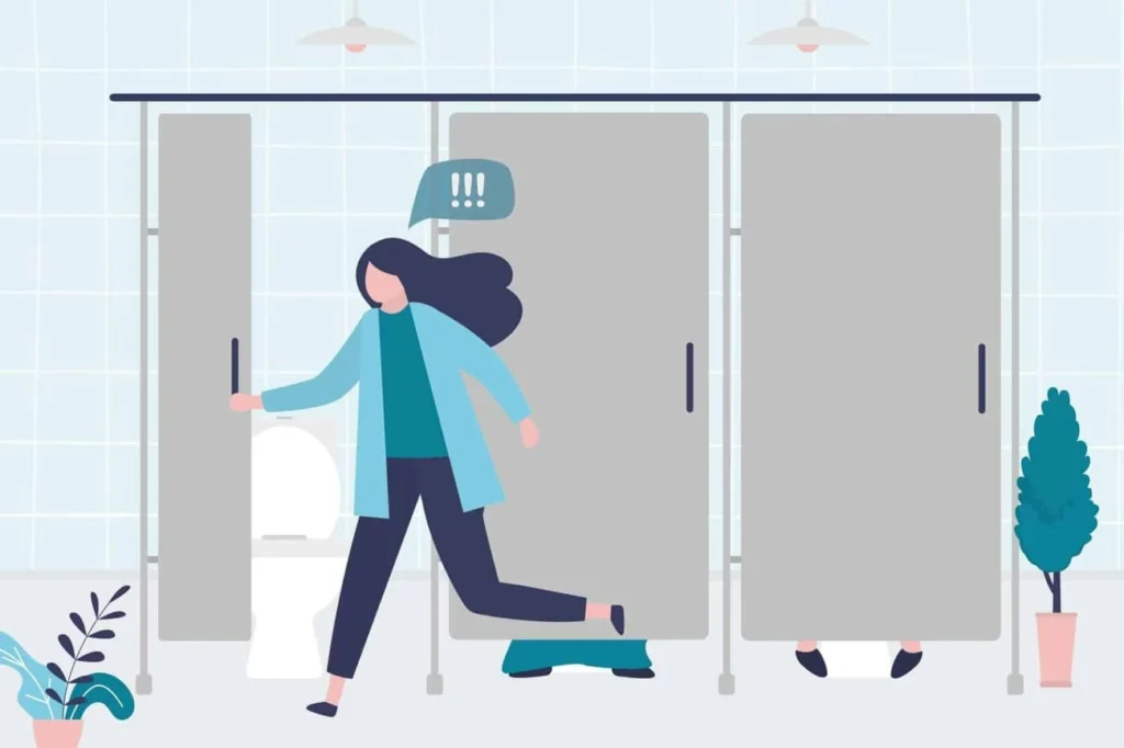 graphic of Urine incontinence Wednesbury woman running to the toilet.