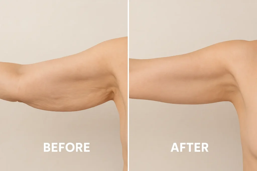 Picture of LA LIPO Wednesbury before and after results of skin tightening treatment on the upper arms.